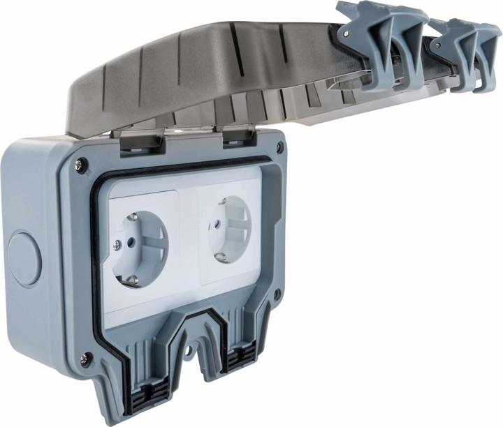 Produktbild Schwaiger Aussensteckdose IP66 2-Fach Schuko-Unterputzdose