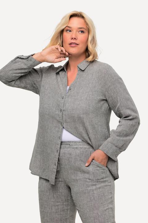 Produktbild Ulla Popken Bluse, Leinen, offener Kragen, Langarm (62)