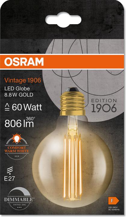 Image du produit Osram Vintage 1906 Led Classic Slim Filament Globe (E27, 8.80 W, 806 lm, 1 x, F)