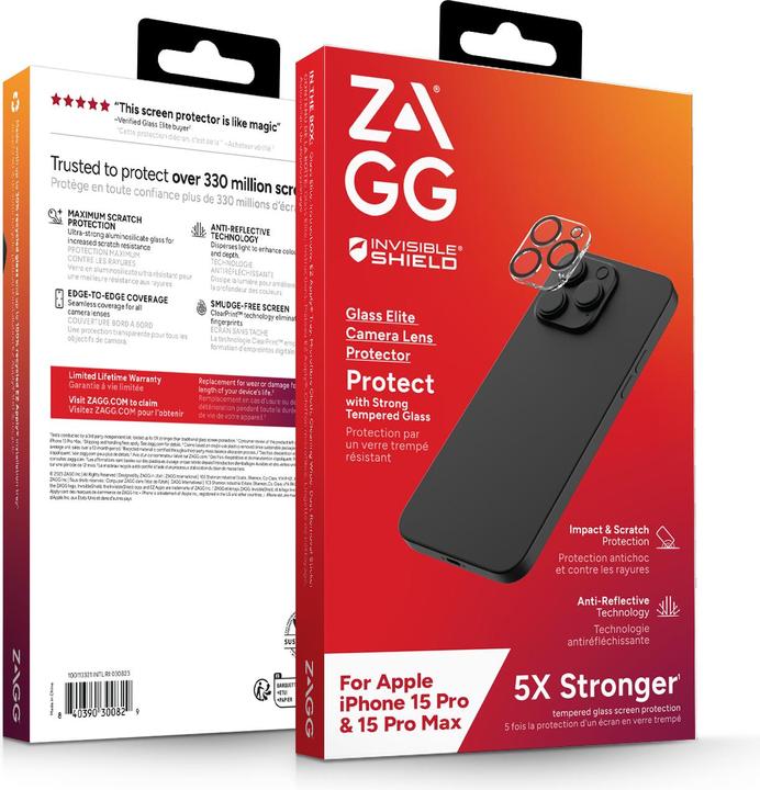 Actual product image Zagg InvisibleShield iPhone 15 Pro / Pro Max Camera Lens Protection Glass Elite (1 Piece, Apple iPhone 15 Pro)