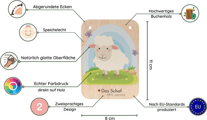 Produktbild Activity Board Zweisprachige Tierkarten aus Holz - Deutsch Italienisch, Lernspielzeug, Sprachförderung für Kinder (Deutsch, Italienisch)