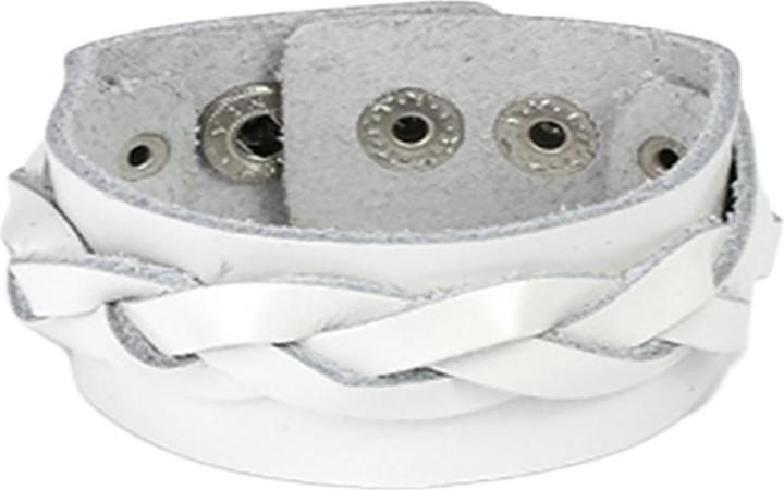 Star Piercing Lederarmband weiss mit dicken gewebten Streifen (Leder)