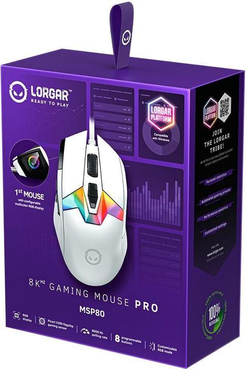 Produktbild Lorgar Computer mouse MSP80, 8000 Hz Gaming Mouse Pro, White