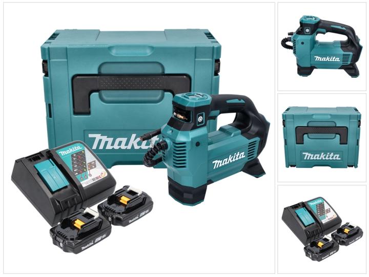 Makita DMP 181 RAJ Akku Kompressor 18 V 11,1 bar + 2x Akku 2,0 Ah + Ladegerät + Makpac (11.10 Bar)