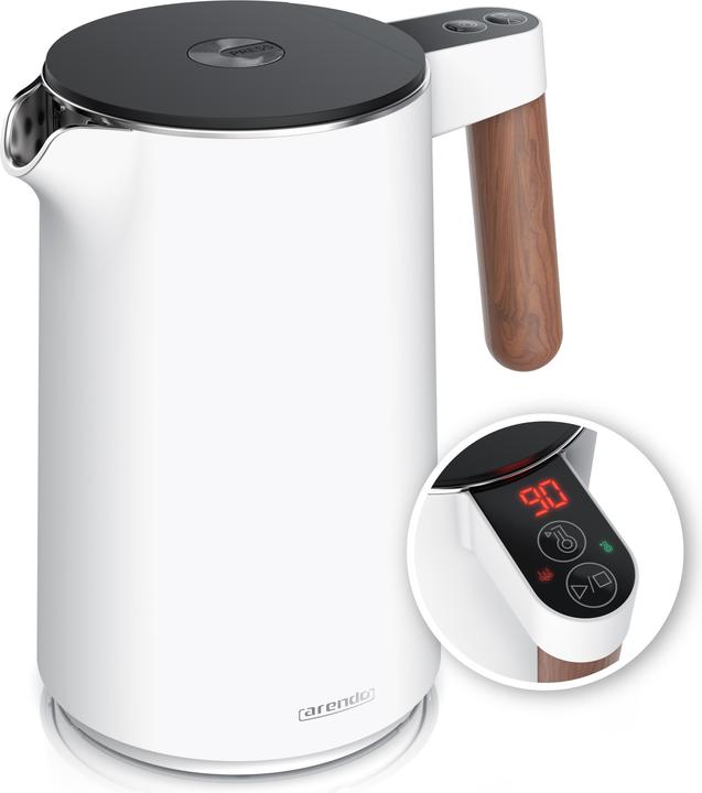 Actual product image Arendo Wasserkocher 1,5 L Edelstahl, Warmhaltefunktion, Temperatureinstellung, Griff in Holzoptik, 2200 W (1.50 l)