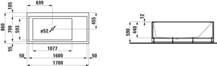 Produktbild Laufen Badewanne KARTELL 1700x860mm E li m LED-B. i Überlaufsp we (250 l, 170 cm, 86 cm)