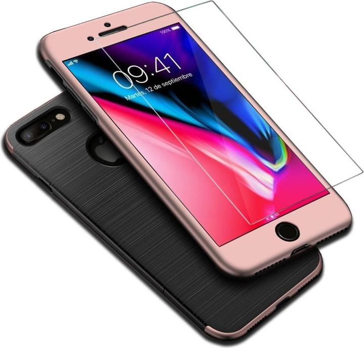 Produktbild König Design Handyhülle Apple iPhone 7 Plus Full Cover Carbon Case Schutz Bumper Etuis Pink (Apple iPhone 7 Plus)