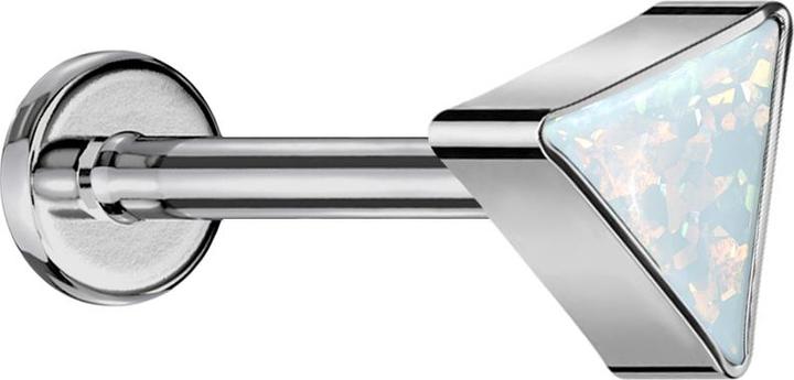 Star Piercing Micro Labret Innengewinde silber dreieck silber Opal weiss (ohne Messing, Titan G23)