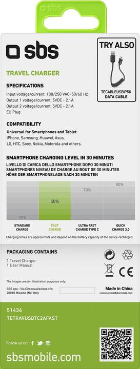Immagine prodotto SBS Fast-charging USB - Type-C travel charger (10 W)