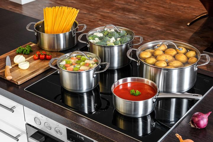 Produktbild Kopf Topfset Induktion Clara 8-teilig | Kochtopf-Set für alle Herdarten | Literskala | Edelstahl (Kochtopf, Edelstahl)