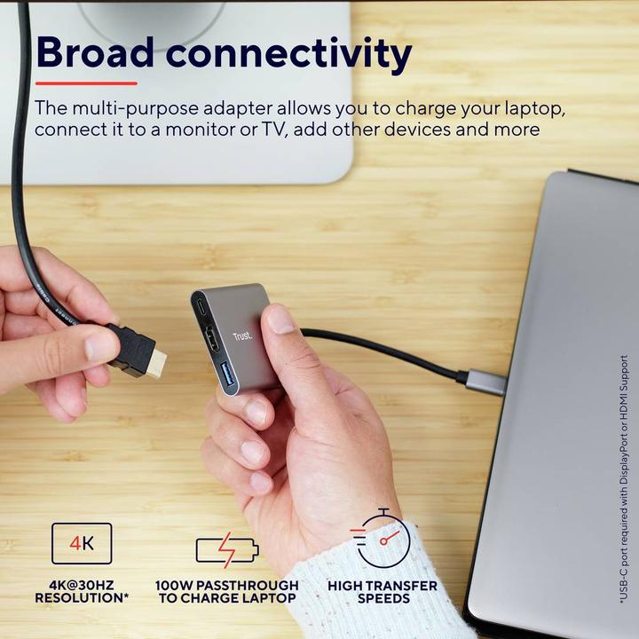 Immagine prodotto Trust Dalyx - USB 3.2 Gen 1 (3.1 Gen 1) Type-C - HDMI - USB 3.2 Gen 1 (3.1 Gen 1) Type (USB-C, 3 Porti)