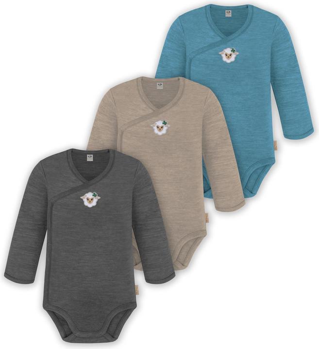 Produktbild Normani 3er Pack Baby Merino Langarm Wickelbody für Junge und Mädchen - 9355 (74)