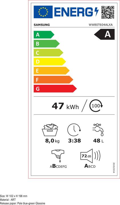 Energy Label Samsung WW80T604ALXAS2 (8 kg, Left)