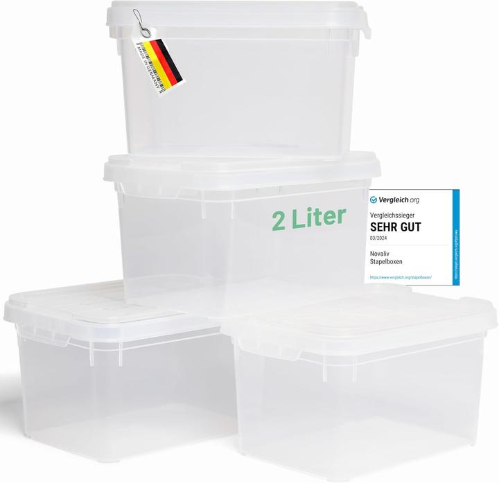 Produktbild Novaliv 4x Aufbewahrungsboxen mit Deckel klein 2 L transparente Nestbar stapelbare Plastikboxen mit (2 l)