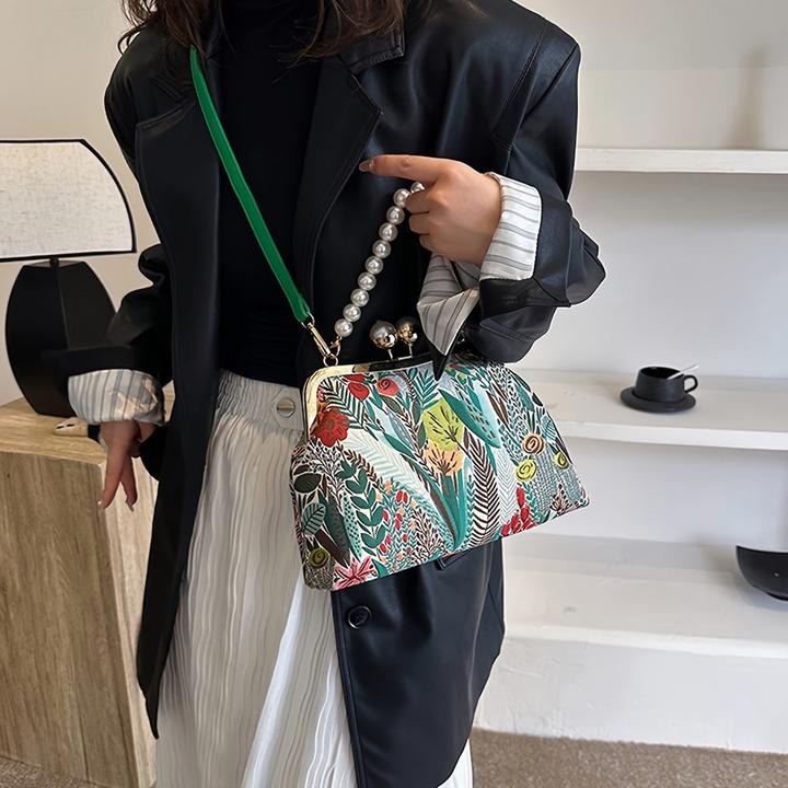 Actual product image Only-Bags.Store Vintage-inspirierten Blumenmuster Design Kupplung Tasche mit faux Perle Griff, modische
