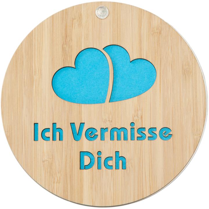 Produktbild Natura Punto Grusskarte aus Bambus, Ich vermisse Dich, rund, blau, Klappkarte