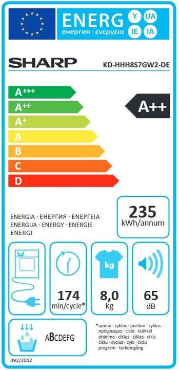 Energy Label Sharp KD-HHH8S7GW2-EN (8 kg, Right)