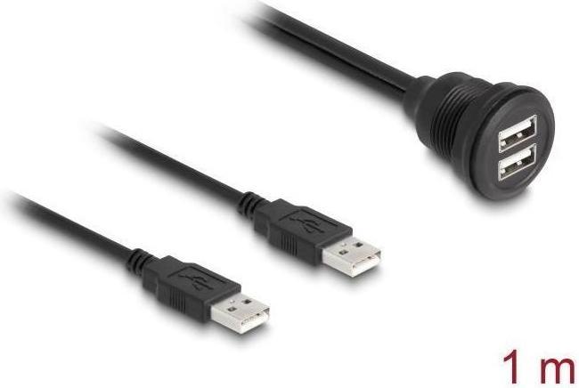 Produktbild Delock USB 2.0 Kabel 2 x USB Typ-A Stecker zu 2 x USB Typ-A Buchse zum Einbau 1 m schwarz (1 m, USB 2.0)
