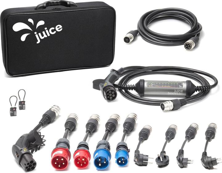 Immagine prodotto Juice Technology Set da viaggio Juice Booster 2 Premium (Tipo 2, 22 kW, 32 A, CEE16 blu, CEE32 rosso, Tipo 2, CEE 7/7, CEE32 blu, CEI 23, CEE16 rosso, Tipo 13, BS 1363)