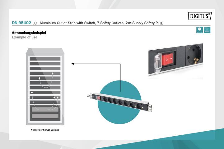 Image du produit Digitus Bandeau de prises avec profil en aluminium (7 x, CEE 7/3, 2 m)