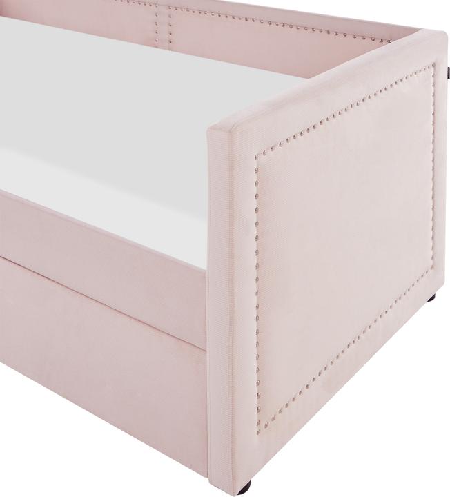 Actual product image Beliani Daybed pull-out corduroy pastel pink slatted frame 90 x 200 cm MIMIZAN (90 x 200 cm)