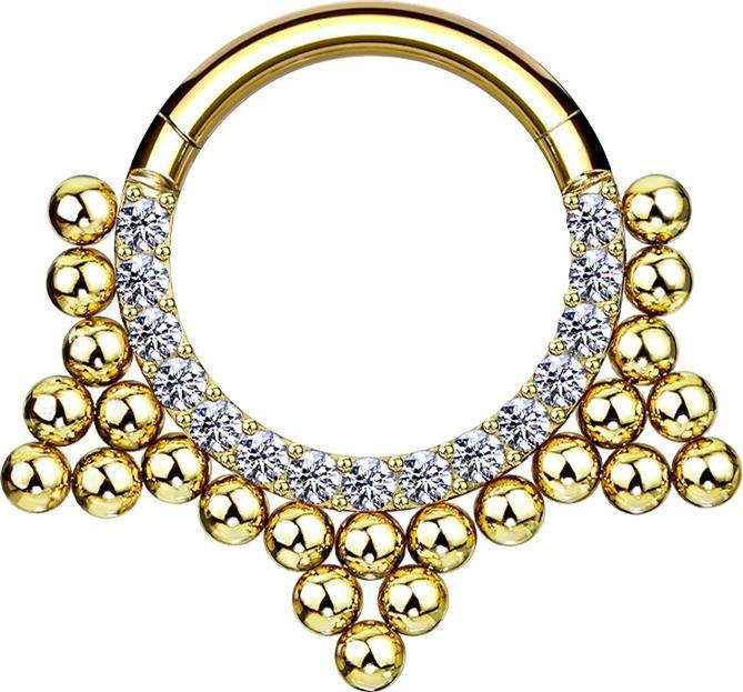 Produktbild Star Piercing Micro Segmentring klappbar vergoldet front Kristalle silber und Kugeln Dreieck (Chirurgenstahl 316L, ohne Messing)