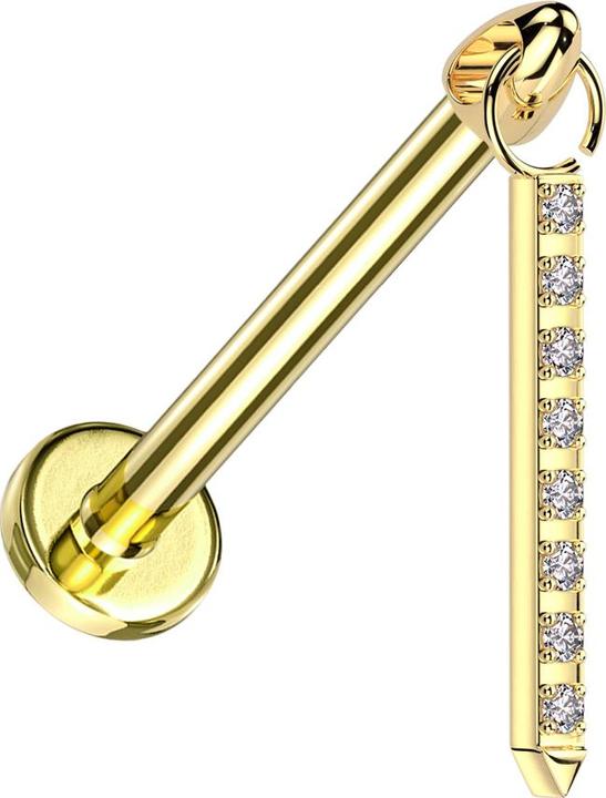 Star Piercing Micro Labret Innengewinde vergoldet Cone vergoldet Anhänger Balken Kristalle silber (ohne Messing, Titan G23)