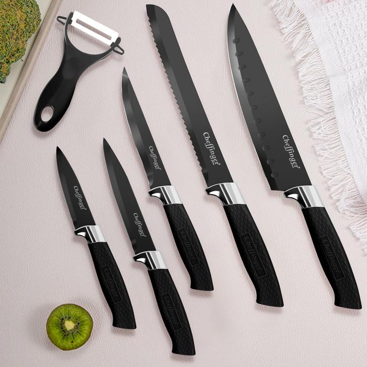 Produktbild Cheffinger 6-teiliges Messerset mit Klinge aus rostfreiem Stahl und Magnetbox