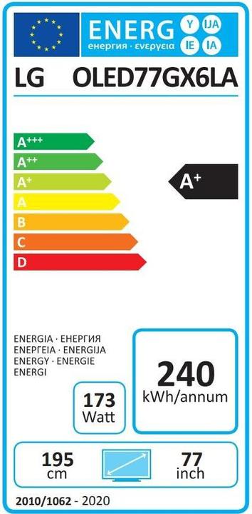 Energy Label LG OLED77GX (77", OLED, 4K, 2020)
