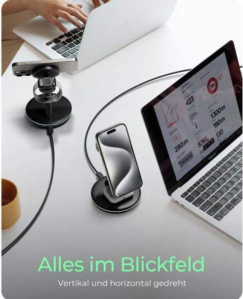 Produktbild Icy Box Ladestation induktiv/magnet. f. Smartphone/-watch/Inear-Kopfh?rer (15 W)