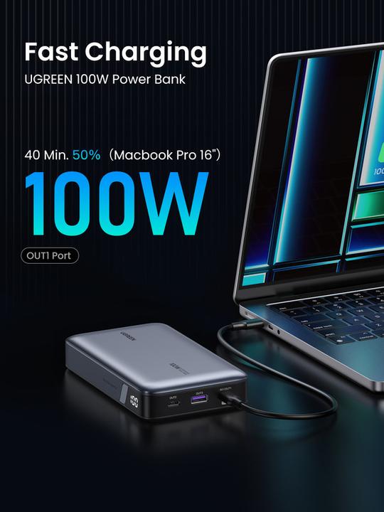 Image du produit Ugreen Banque d'alimentation (20000 mAh, 100 W, 72 Wh)