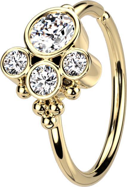 Produktbild Star Piercing Micro Piercing Ring 14k vergoldet vier Kristalle fünf Kugeln (Messing)