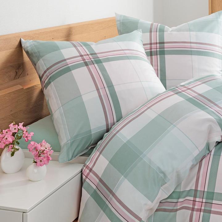 Produktbild Janine Mako-Satin Bettwäsche moments 98119 grün rosa (Bettwäsche Set, 135x200 cm + 80x80 cm)