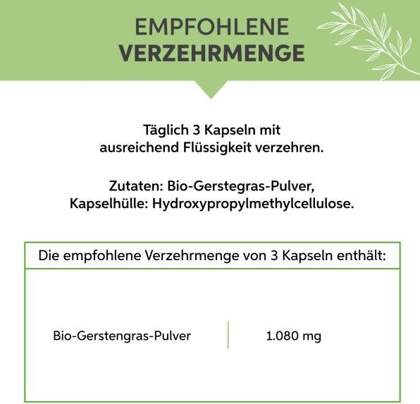 Nährwerte und Zutaten Eltabia Bio Gerstengras Kapseln 100 (100 Stück, Kapseln)