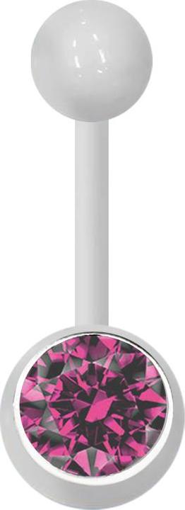 Star Piercing Banane weiss mit Kugel und Kugel Kristall pink (Acryl, ohne Messing)