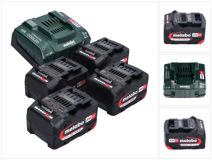Metabo Kit de base 4x batterie Li-Power 18 V 4,0 Ah CAS Li-Ion ( 4x 625027000 ) + ASC 145 rapide (18 V)