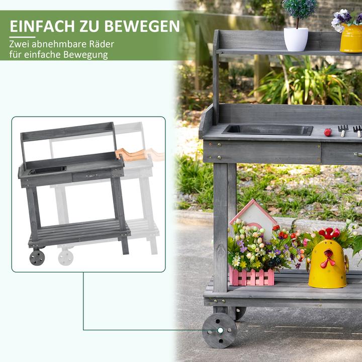 Produktbild Outsunny Gärtnertisch mit Waschbecken und Rollen (45 cm)