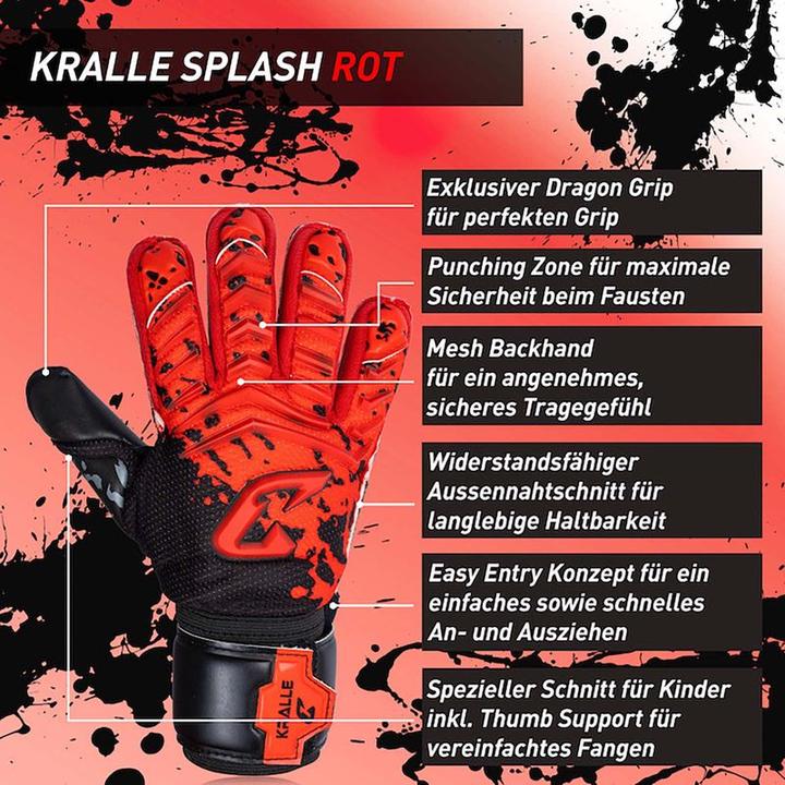 Produktbild Catch & Keep Fussballhandschuhe Kralle Splash Gr. 5 Rot Torwart Keeper Goalie Handschuhe (5)