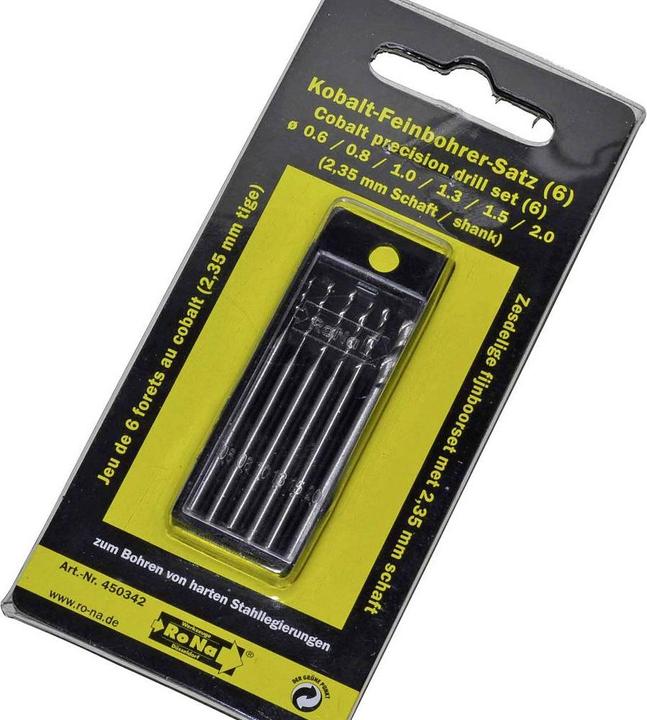 RoNa HSS metal twist drill set 6t (0.6 mm, 0.8 mm, 1 mm, 1.3 mm, 1.5 mm, 2 mm)