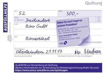 Produktbild Avery Quittung Kleinunternehmer ohne MwSt. (40 x)