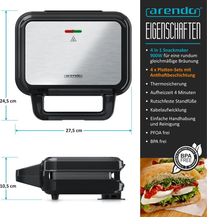 Produktbild Arendo 3-in-1-Sandwichmaker