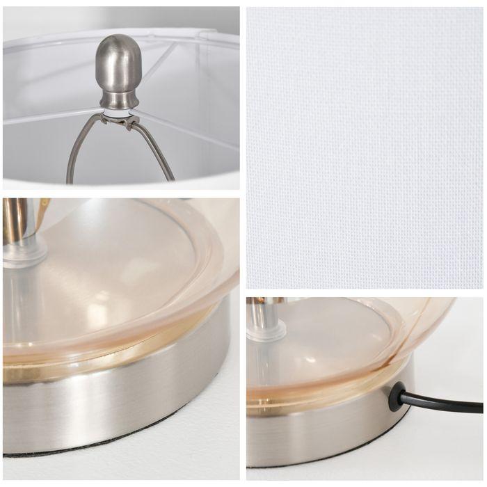 Produktbild Swisshandel24 2-Set Tischlampen Tischleuchten E27-Fassung Nachttischlampe 40 W Glas Leinen Stahl Bernstein Ø30 x 5 (E27)