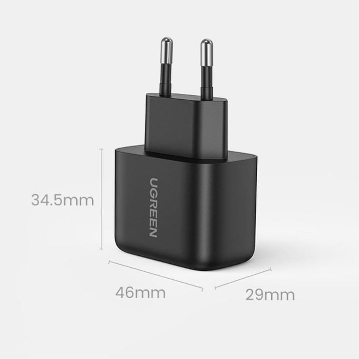 Actual product image Ugreen Wall charger CD250, 25W, USB-C (black) + USB-C to USB-C cable, 2m (black) (25 W)