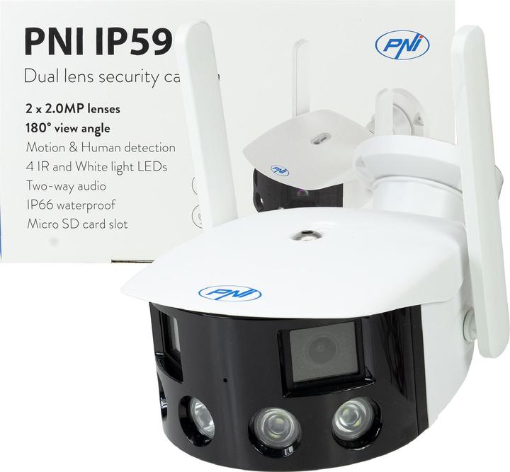 Actual product image PNI Video surveillance camera IP590, wireless, with IP, dual lens, 2 x 2 MP, 180 degrees, micro SD