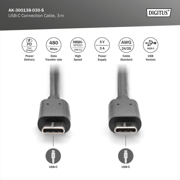 Image du produit Digitus USB C – USB C (3 m, USB 2.0)