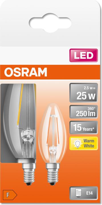 Produktbild Osram Led Retrofit Classic B (E14, 2.50 W, 250 lm, 2 x, F)