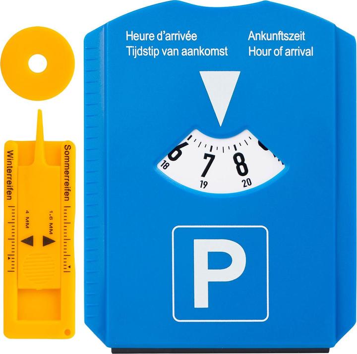 Disco da parcheggio con raschiaghiaccio, misuratore di profilo e chip per gli acquisti