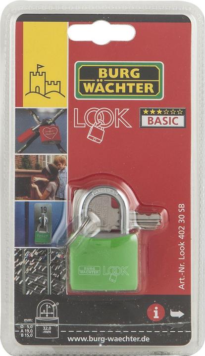 Produktbild Burg Wächter Zylinder-Vorhangschloss Look 402 Bügelstärke 6,3mm Bügelweite 20,7mm, Bügelhöhe 22,6mm