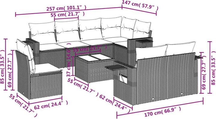 Produktbild VidaXL Gartenmöbel Sofa Garnitur Gartengarnitur Garten Sitzgruppe 9-tlg. Beige