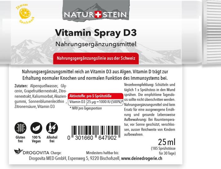 Nutritional values and ingredients Naturstein D3 (1 Piece, Spray, 40 g)